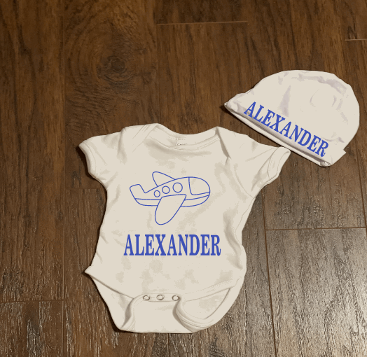 Airplane Personalized Baby Onesie and Hat Set - officialflykiddos
