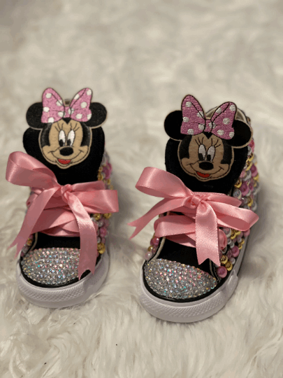 Minnie Mouse Black Toddler Girls Bling Converse Sneakers - officialflykiddos