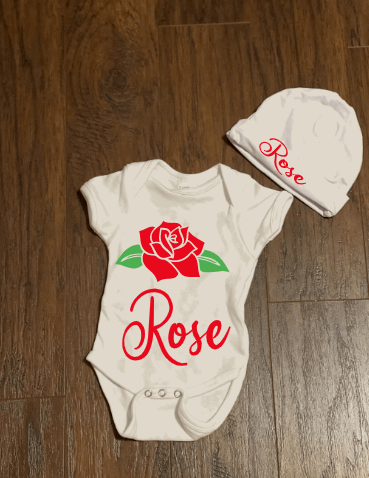 Rose Personalized Baby Onesie and Hat Set - officialflykiddos
