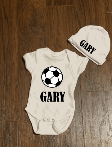 Soccer Personalized Baby Onesie and Hat Set - officialflykiddos