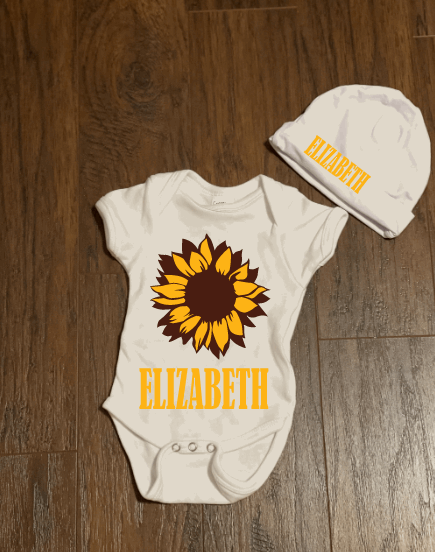 Sunflower Personalized Baby Onesie and Hat Set - officialflykiddos