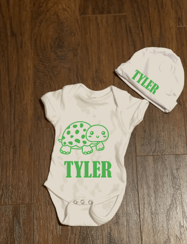 Turtle Personalized Baby Onesie and Hat Set - officialflykiddos