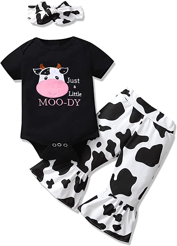 Just a Little Moody Baby Girl Cow-Print Outfit - officialflykiddos