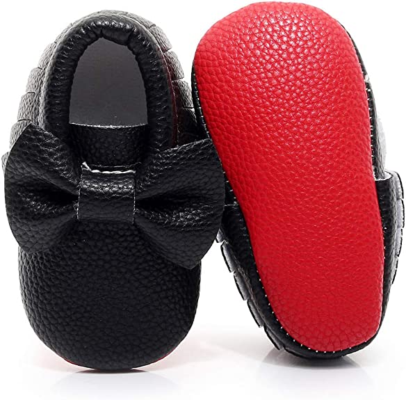 Red Bottom Soft Baby Girl Shoes Black - officialflykiddos