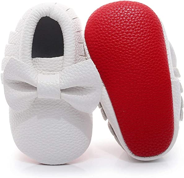 Red Bottom Soft Baby Girl Shoes White - officialflykiddos