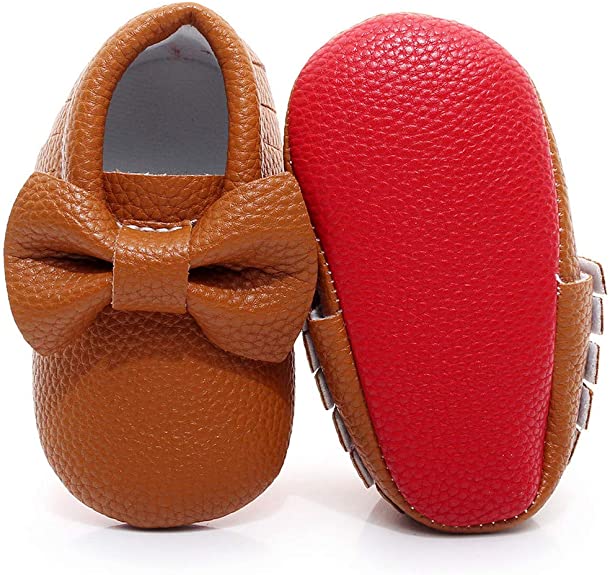 Red Bottom Soft Baby Girl Shoes Brown/Camel - officialflykiddos