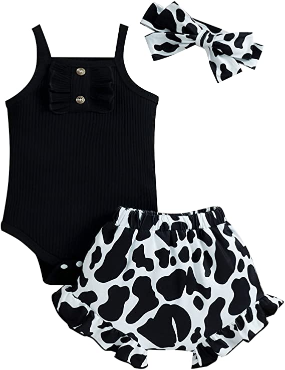 Sleeveless Romper Cow Baby Girl Outfit - officialflykiddos